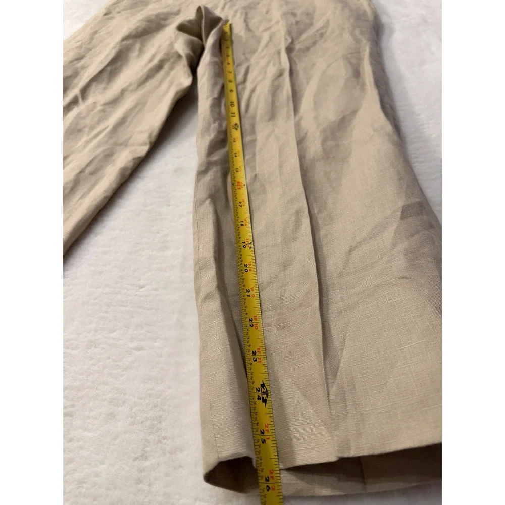 Mens Tan Linen Blend Dress Pants Khaki Straight Leg Trousers Size 34x26 Summer
